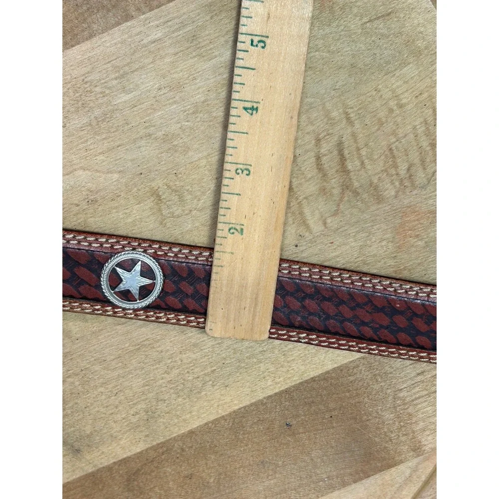 FLG Belt Mens 40 Brown Basketweave Leather Texas Star Concho Western Rodeo
